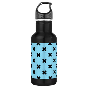 Schwarze Kreuzstiche auf Babyblau Edelstahlflasche
