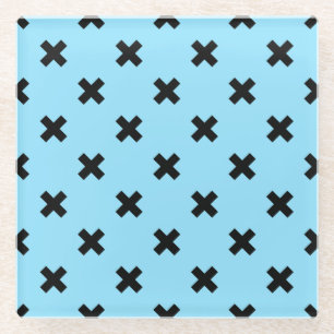 Schwarze Kreuzstiche auf Babyblau Glasuntersetzer