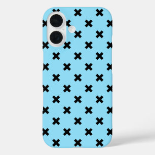 Schwarze Kreuzstiche auf Babyblau iPhone 16 Hülle