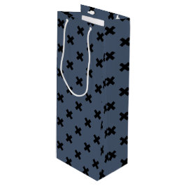 Schwarze Kreuzstiche auf blau-grau Geschenktüte Für Weinflaschen