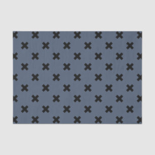 Schwarze Kreuzstiche auf blau-grau Seidenpapier