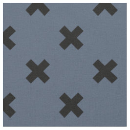 Schwarze Kreuzstiche auf blau-grau Stoff