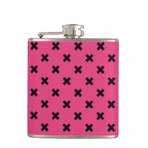 Schwarze Kreuzstiche auf Fuchsia Flachmann