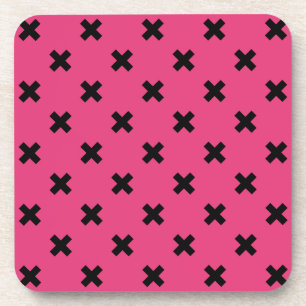 Schwarze Kreuzstiche auf Fuchsia Getränkeuntersetzer