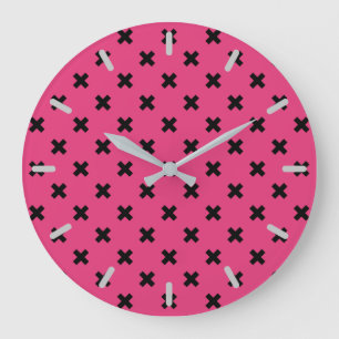 Schwarze Kreuzstiche auf Fuchsia Große Wanduhr