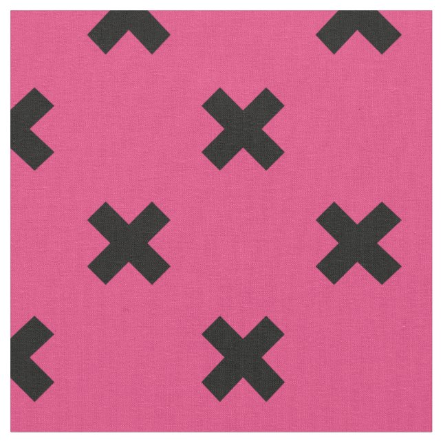 Schwarze Kreuzstiche auf Fuchsia Stoff (Nahaufnahme)