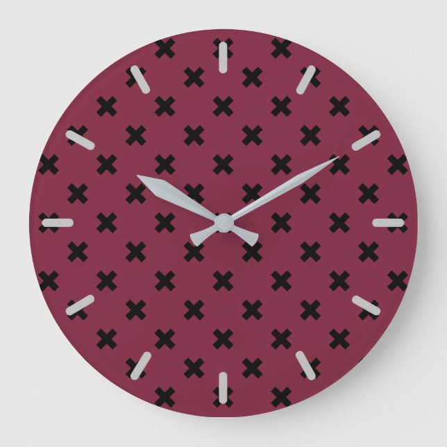 Schwarze Kreuzstiche auf Maulbeeren Große Wanduhr (Vorderseite)