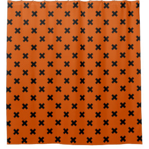Schwarze Kreuzstiche auf Orange Duschvorhang