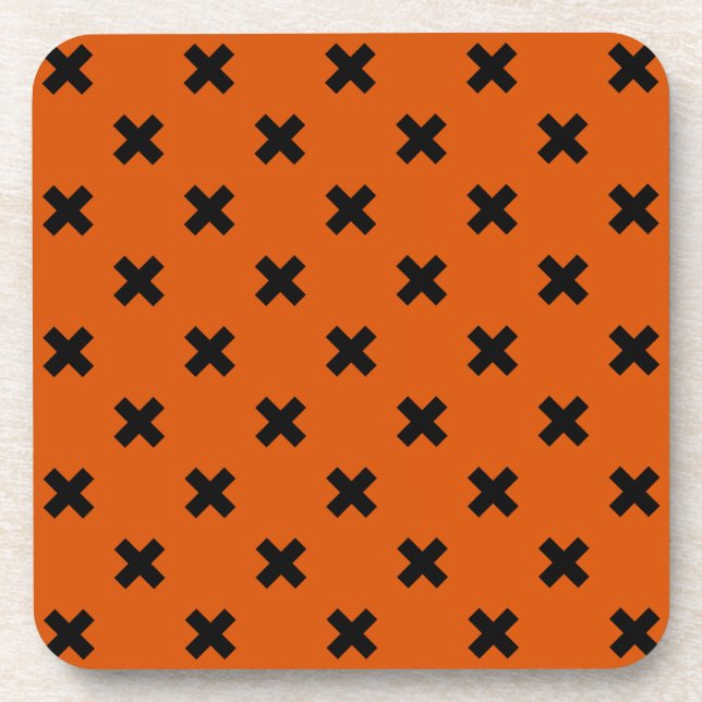 Schwarze Kreuzstiche auf Orange Getränkeuntersetzer (Vorderseite)