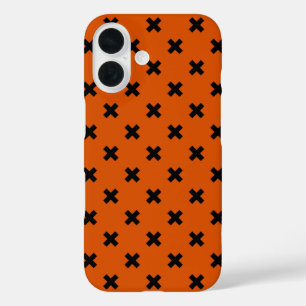 Schwarze Kreuzstiche auf Orange iPhone 16 Hülle