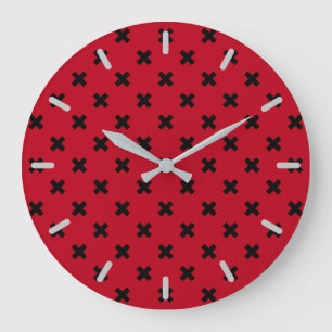Schwarze Kreuzstiche auf Rot Große Wanduhr