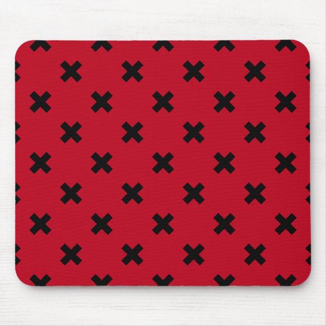 Schwarze Kreuzstiche auf Rot Mousepad (Vorne)