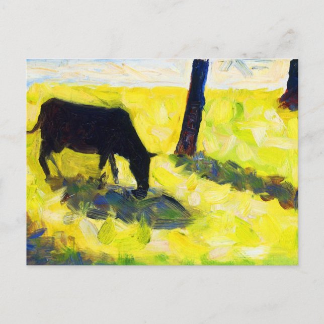 Schwarze Kuh auf der Wiese von Georges Seurat Postkarte (Vorderseite)