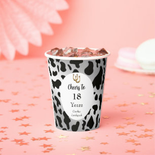 Schwarze Kuhdrucke, Silver & Gold Horseshoe Geburt Pappbecher