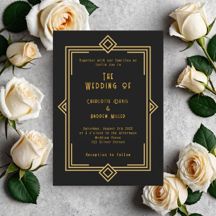 Schwarze Kunst im Art Deco-Stil Hochzeit Einladung