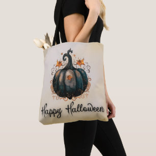 Schwarze Kürbisblätter Gold Frohes Halloween Tasche
