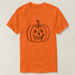 Schwarze Kürbislaterne-Kürbis-Kontur auf Orange T-Shirt