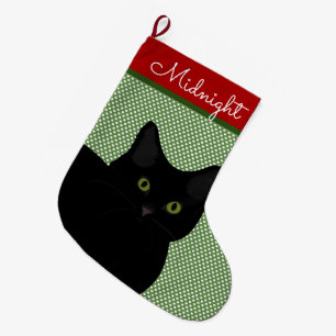 Schwarze Kurze Haare Katzengrün Augen Personalisi Großer Weihnachtsstrumpf