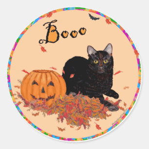Schwarze Kurzhaarkatze Halloween Runder Aufkleber