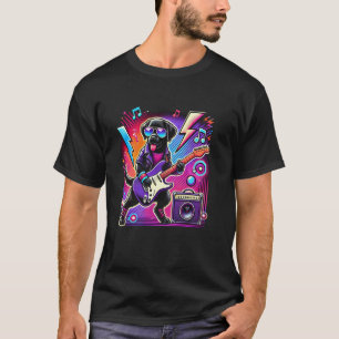 Schwarze Lab-Elektrogitarre Lustiger Hund Rockband T-Shirt