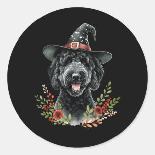 Schwarze Labradoodle-Hund Halloween-Aquarell-Kunst Runder Aufkleber