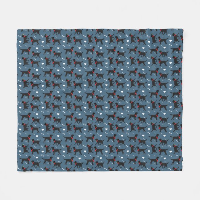 Schwarze Labrador Labrador Retriever Blue Pattern Fleecedecke (Vorderseite (Horizontal))