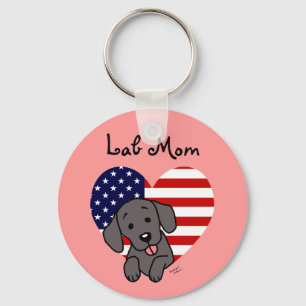 Schwarze Labrador-Mama u. amerikanische Flagge Schlüsselanhänger