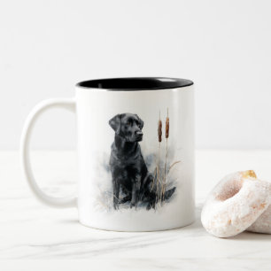 Schwarze Labrador Retriever Aquarell-Kunst Zweifarbige Tasse