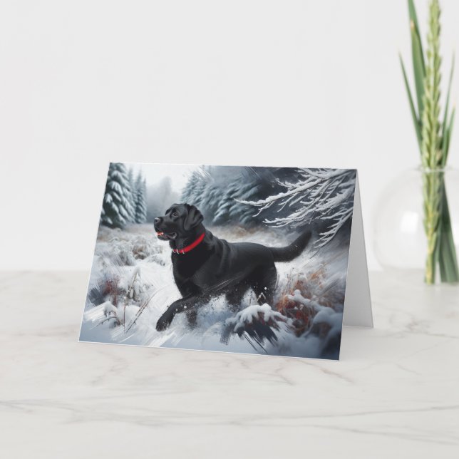 Schwarze Labrador Retriever Hundeschneekarte Dankeskarte (Vorderseite)