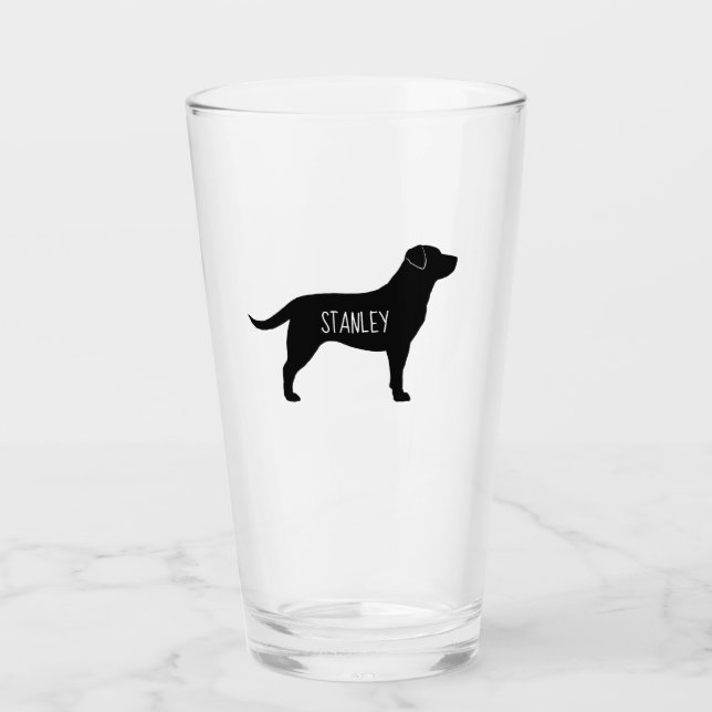 Schwarze Labrador-Retriever-Silhouette Glas (Vorderseite)