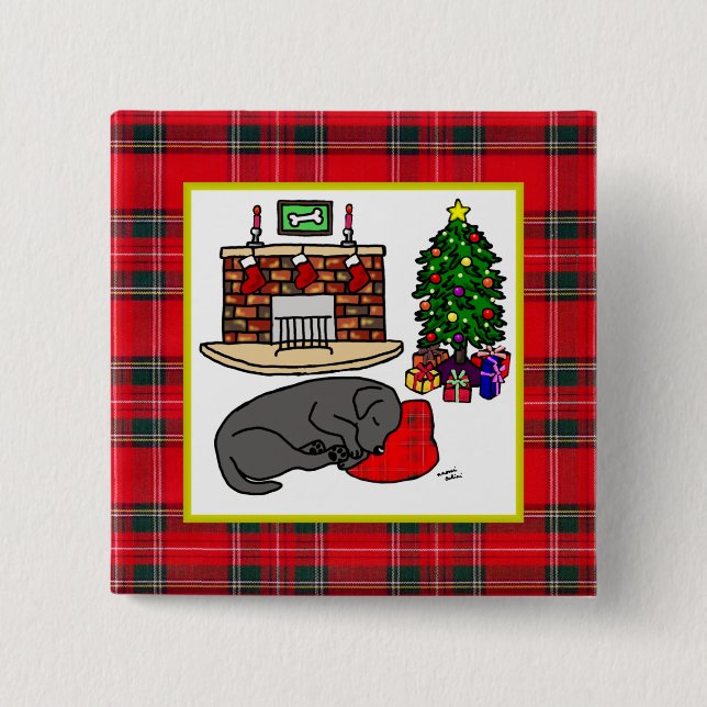 Schwarze Labrador-Retriever-WeihnachtsButtone Button (Vorderseite)