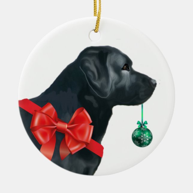 Schwarze Labrador retriever-Weihnachtsverzierung Keramik Ornament (Vorne)