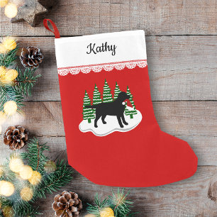 Schwarze Labrador-Weihnachtsimmergrün-Bäume Kleiner Weihnachtsstrumpf
