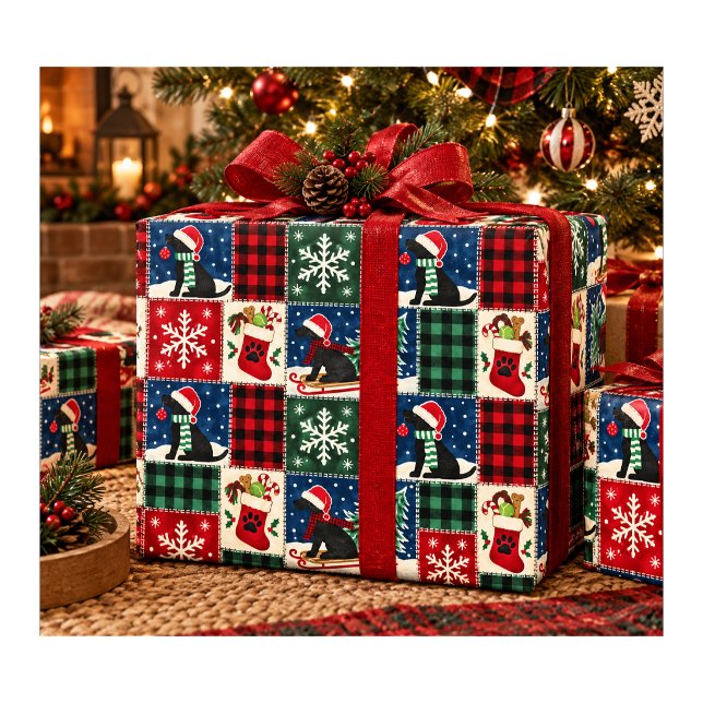 Schwarze Labradors Weihnachts-Patchwork-Quilt Geschenkpapier (Von Creator hochgeladen)