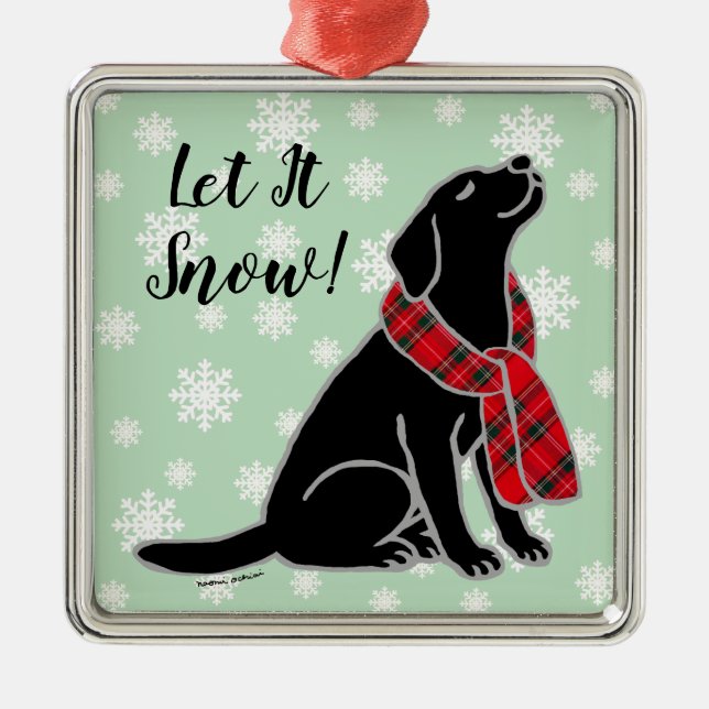 Schwarze Labradortartan-Schal-Verzierung Silbernes Ornament (Vorne)