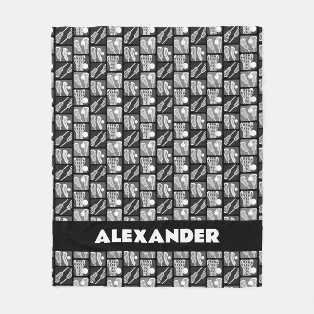 Schwarze Lacrosse Blöcke Fleecedecke (Vorderseite)