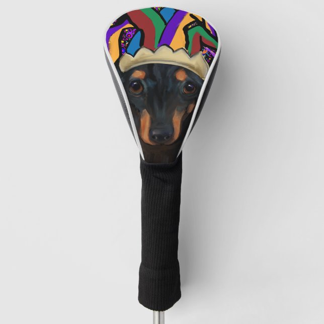 Schwarze Langhaarige Dackel Golf Headcover (Vorderseite)