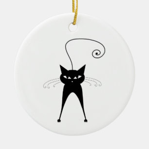 Schwarze launische Miezekatze 6 Keramikornament