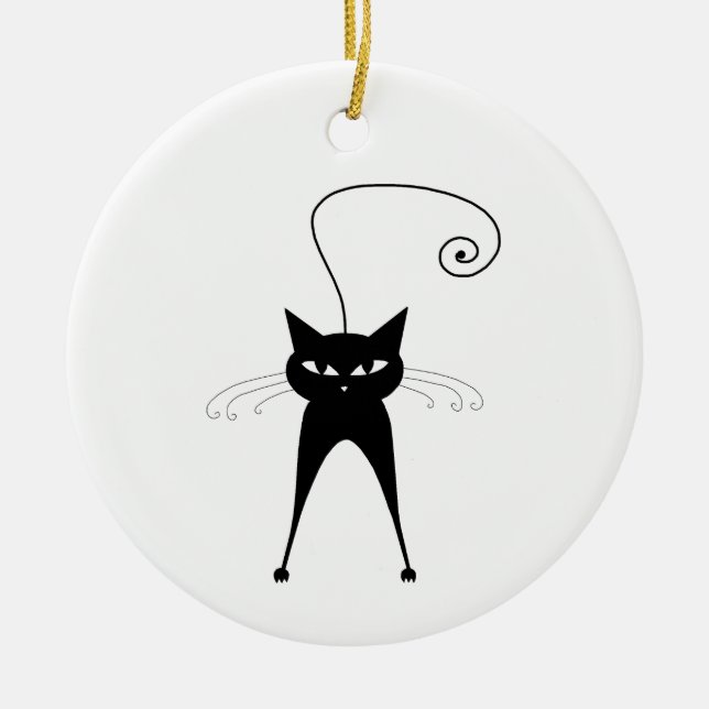 Schwarze launische Miezekatze 6 Keramikornament (Vorne)