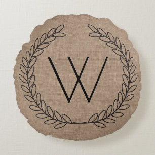Schwarze Laurels Burlap - Personalisiert Rundes Kissen