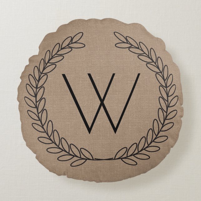 Schwarze Laurels Burlap - Personalisiert Rundes Kissen (Vorderseite)