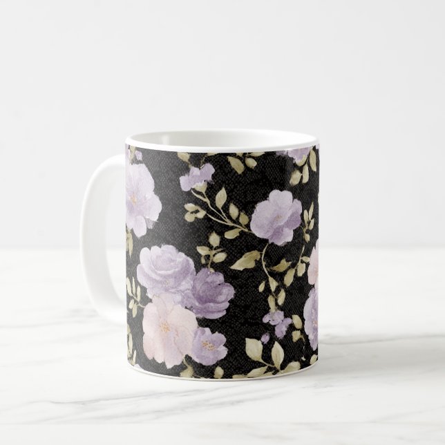 Schwarze Lavendelblüten mit Röte Kaffeetasse (Vorderseite Links)