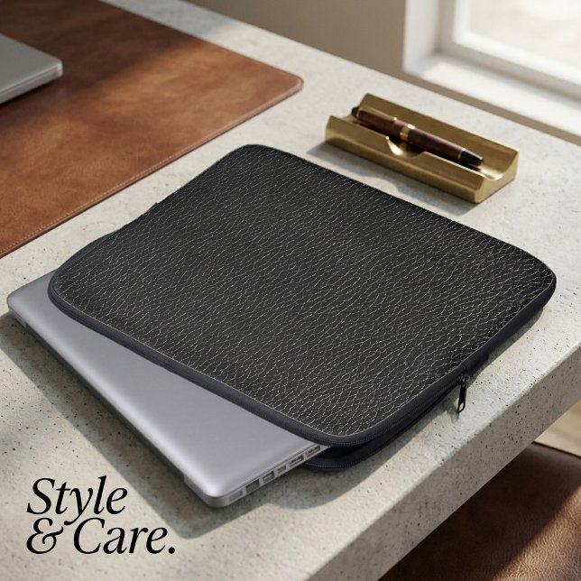 Schwarze Leder-Oberflächenstruktur Laptopschutzhülle (Black Leather Finish Texture Laptop Sleeve)