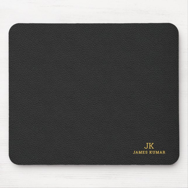 Schwarze Lederstruktur-Druck Monogramm-Mauspad Mousepad (Vorne)