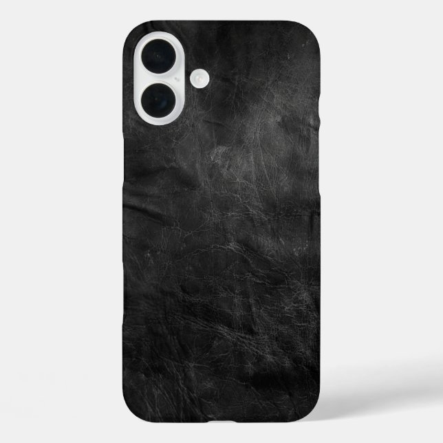 Schwarze Ledertextur iPhone 16 Plus Hülle (Rückseite)