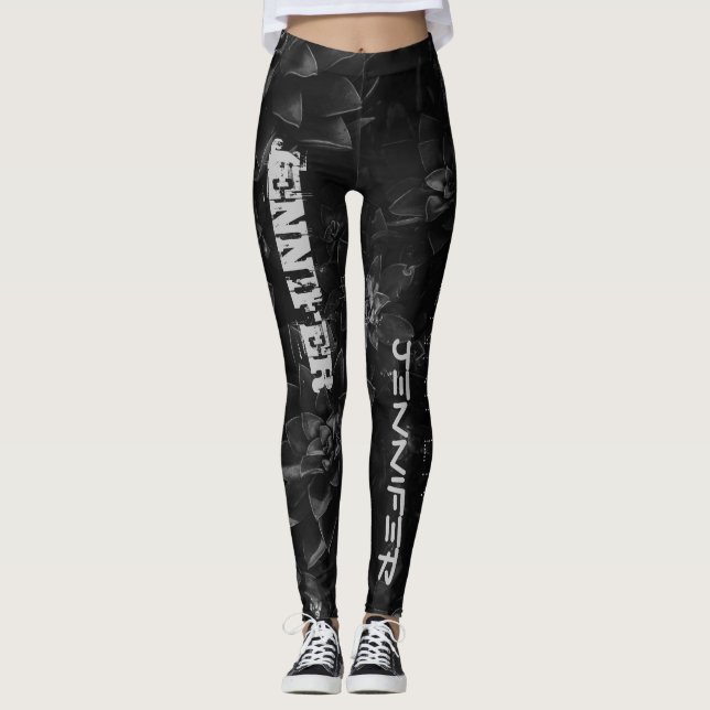 Schwarze Leggings mit benutzerdefinierten Namen (Vorderseite)