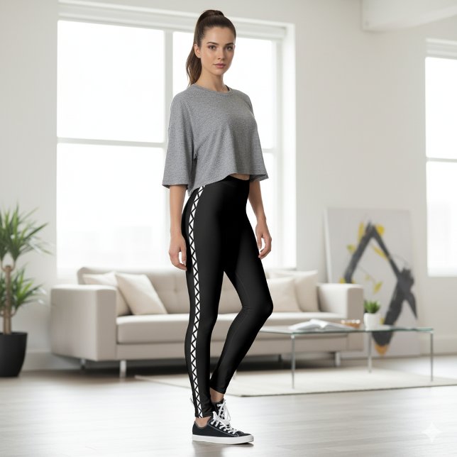 Schwarze Leggings mit klassischem weißen Seitenstr (Black Leggings with Classic White Side Stripe)