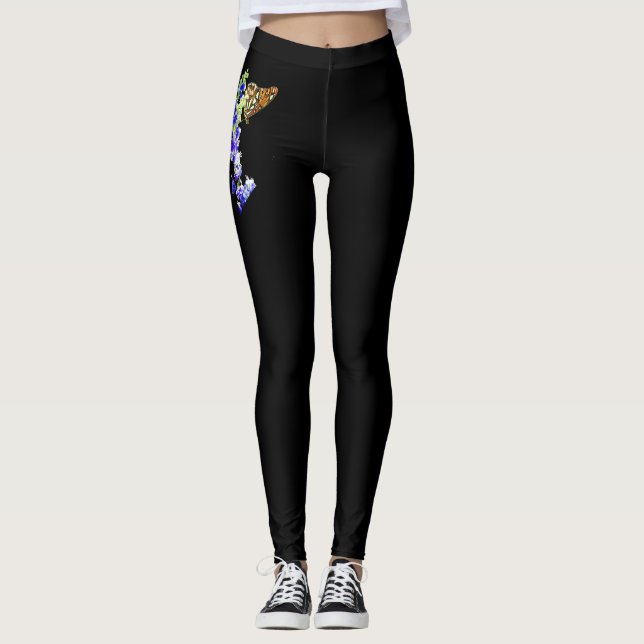Schwarze Leggings mit Monarchschmetterling (Vorderseite)