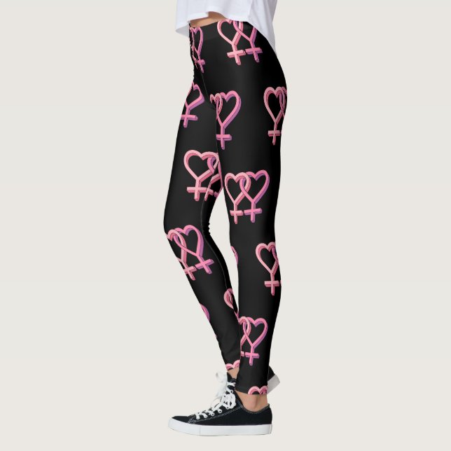 Schwarze Leggings mit rosa lesbischem Herzsymbol (Links)