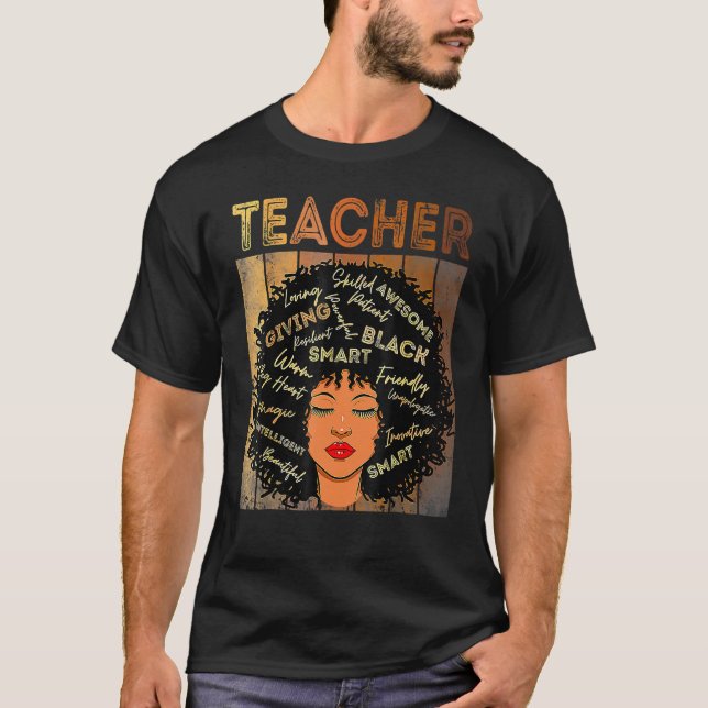 Schwarze Lehrerfrau Afro Retro Melanin Schwarze Ge T-Shirt (Vorderseite)